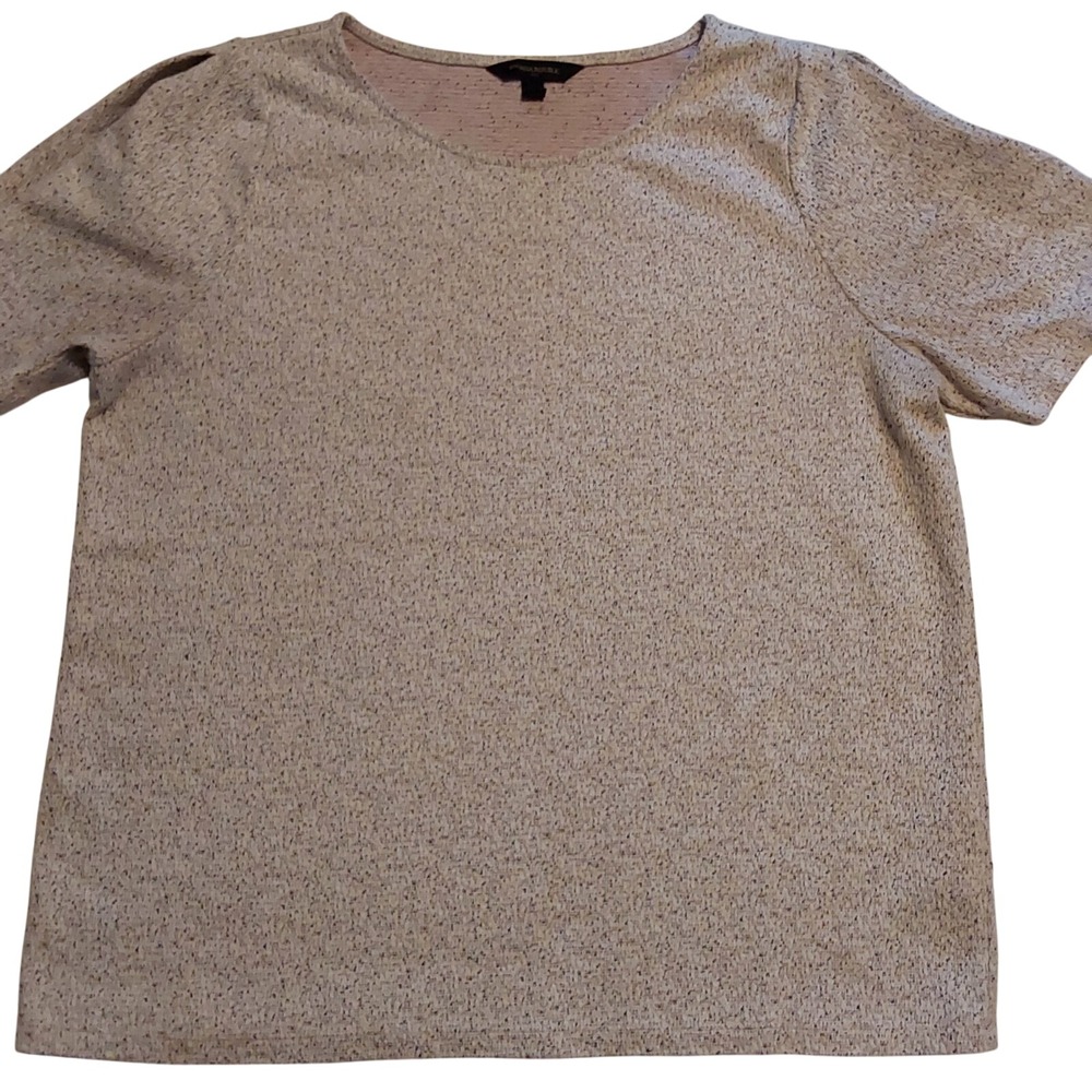 Banana Republic Womens Shirt Lg White w/Black & Pink Stretch Tweed Short Sleeve